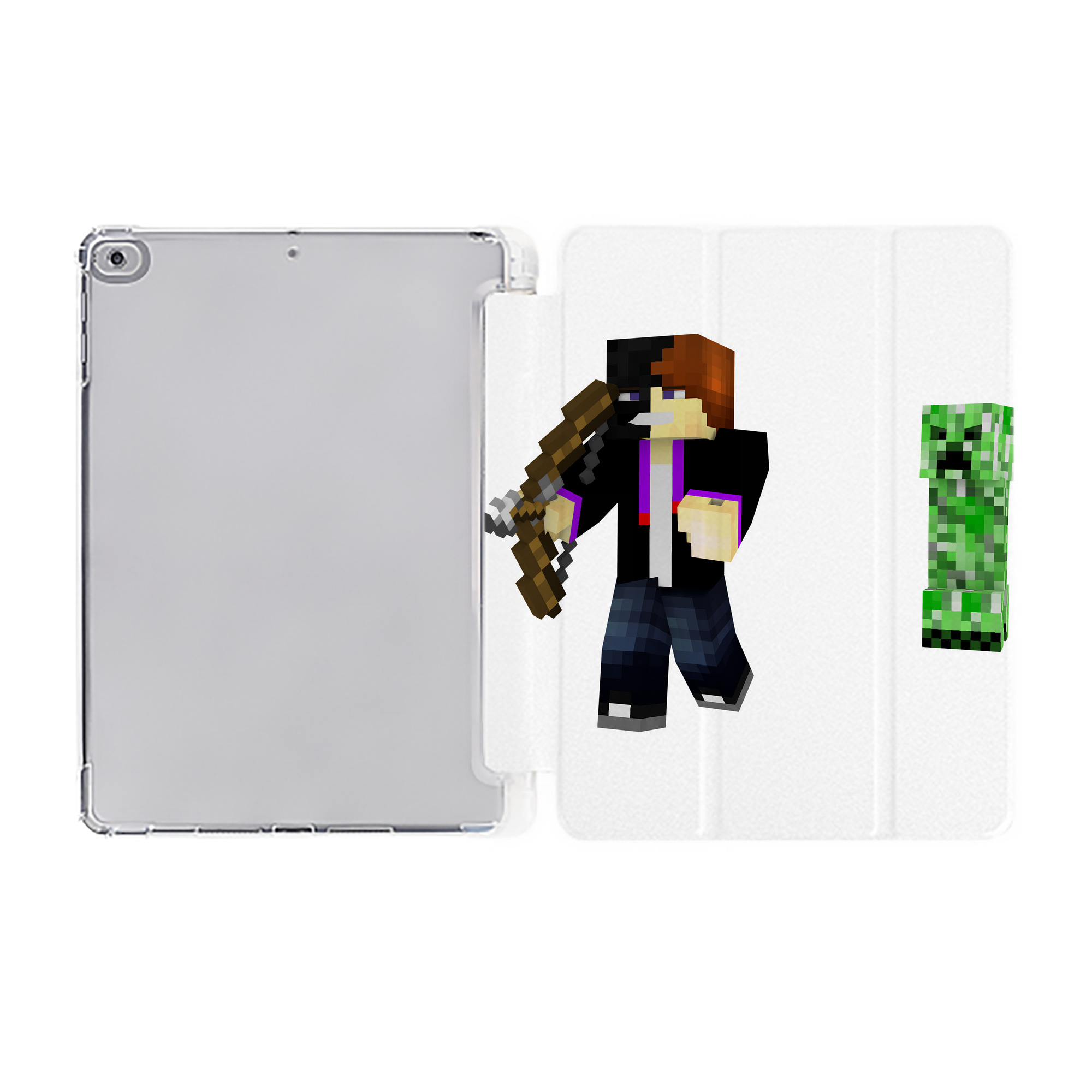 （画像用） マインクラフト ブロックの世界 Minecraft MC Block world IPad ケース ペン収納付き 三つ折りスタンド PUレザー×シリコン 対応機種9.5/10.5/10.9インチ